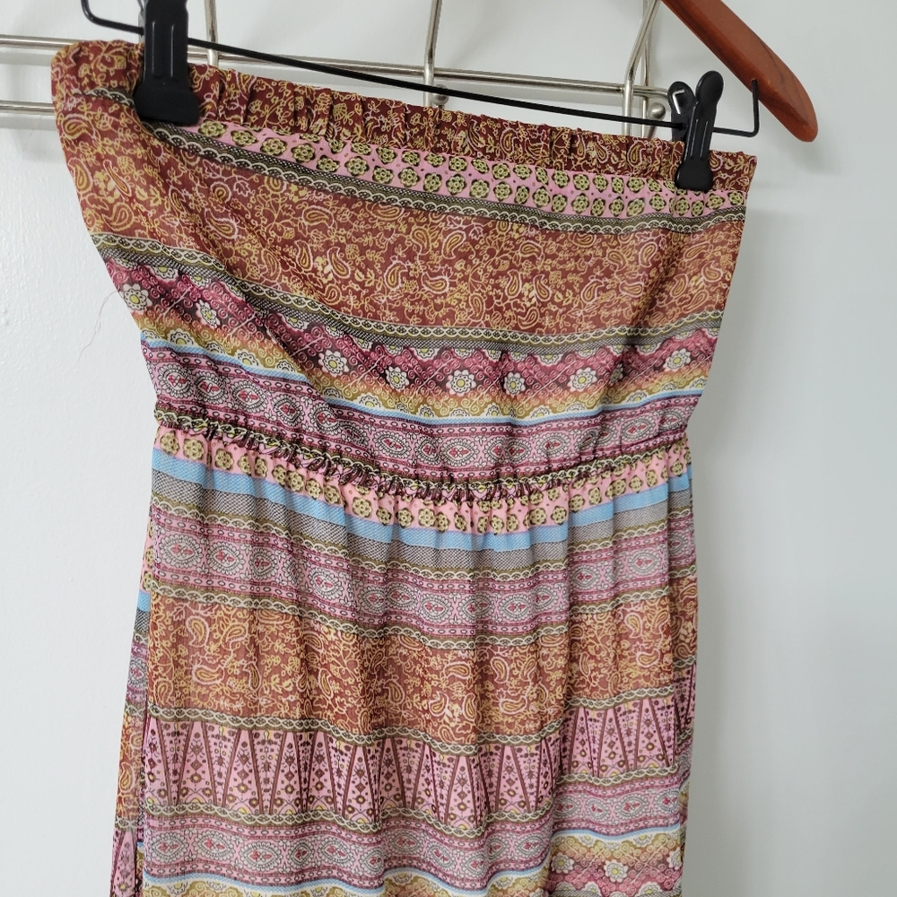 Lulumari Strapless Boho Hippie Print Smocked Sundress